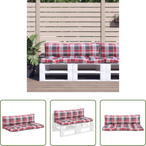 vidaXL Cuscino da patio -  Cuscini per Pallet 2 pz a Quadri Rossi in Tessuto