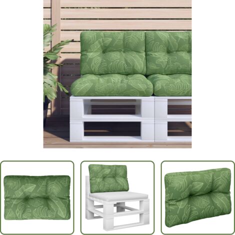 vidaXL Cuscino da patio -  Cuscino per Pallet con Motivo a Foglie 50x40x12 cm in Tessuto