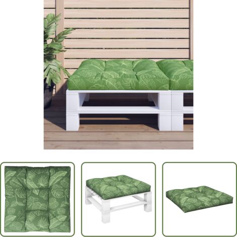 vidaXL Cuscino da patio -  Cuscino per Pallet con Motivo a Foglie 70x70x12 cm in Tessuto