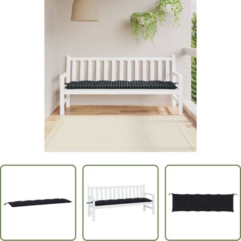 vidaXL Cuscino da patio -  Cuscino per Panca a Quadri Neri 180x50x7 cm in Tessuto Oxford