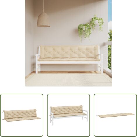 vidaXL Cuscino da seduta -  Cuscini Panca da Giardino 2pz Beige 200x50x7cm Tessuto Oxford