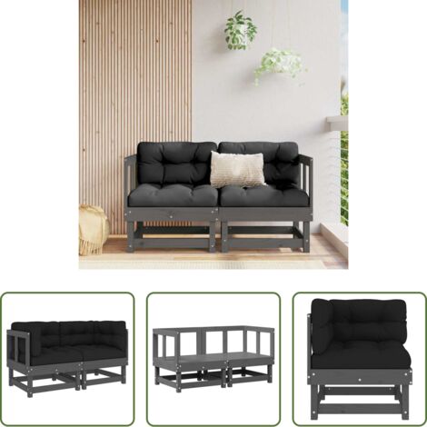 vidaXL Cuscino da seduta -  Divani Angolari con Cuscini 2 pz Legno Massello di Pino Grigio