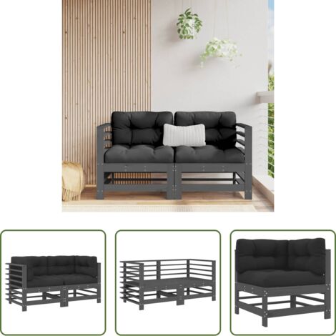 vidaXL Cuscino da seduta -  Divani Angolari con Cuscini 2 pz Legno Massello di Pino Grigio