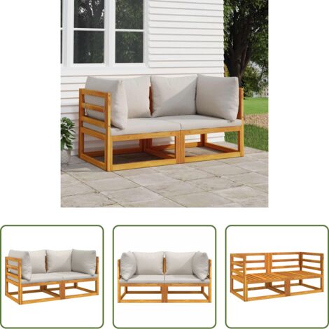 vidaXL Cuscino da seduta -  Divani Angolo Modulari 2pz Cuscini Grigio Chiaro Legno Acacia