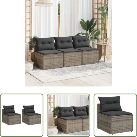 vidaXL Cuscino da seduta -  Divani Giardino Senza Braccioli con Cuscini 2 Grigi Polyrattan