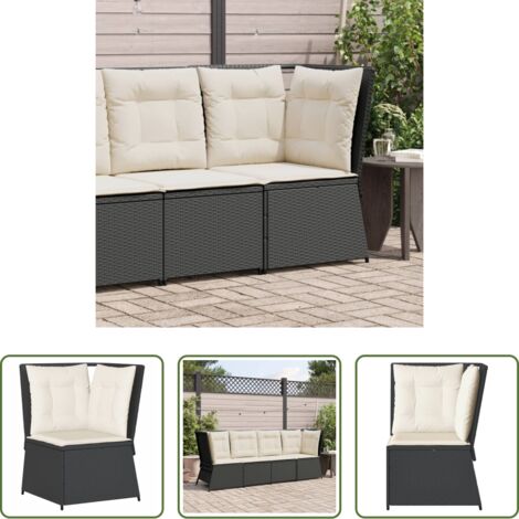 vidaXL Cuscino da seduta -  Divano Angolare da Giardino con Cuscini Nero in Polyrattan