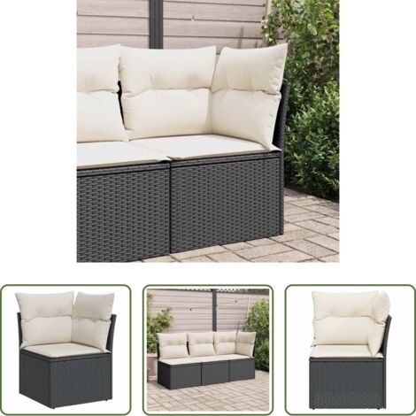 vidaXL Cuscino da seduta -  Divano Angolare da Giardino con Cuscini Nero in Polyrattan
