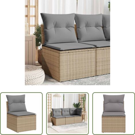vidaXL Cuscino da seduta -  Divano Giardino Senza Braccioli con Cuscini Beige in Polyrattan