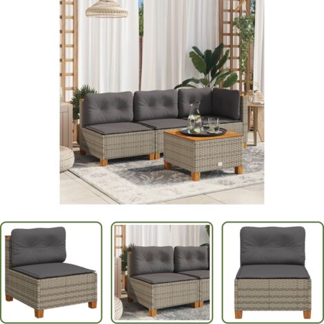vidaXL Cuscino da seduta -  Divano Giardino Senza Braccioli con Cuscini Grigio Polyrattan