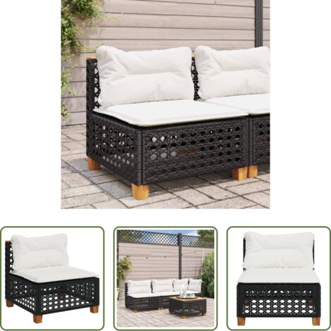 vidaXL Cuscino da seduta -  Divano Giardino Senza Braccioli con Cuscini Nero in Polyrattan
