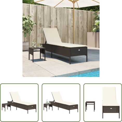 vidaXL Cuscino da seduta -  Lettino Prendisole con Tavolo e Cuscino Marrone in Polyrattan