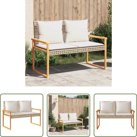 vidaXL Cuscino da seduta -  Panca da Giardino con Cuscino Beige Misto Polyrattan e Acacia