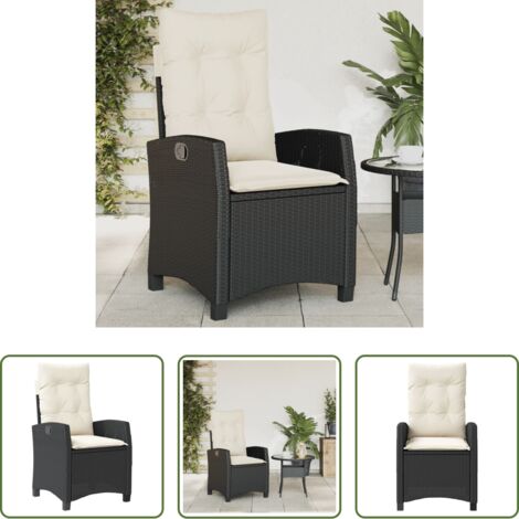 vidaXL Cuscino da seduta -  Sedia Reclinabile da Giardino con Cuscini Nera in Polyrattan