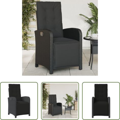 vidaXL Cuscino da seduta -  Sedia Reclinabile da Giardino con Poggiapiedi Nera Polyrattan