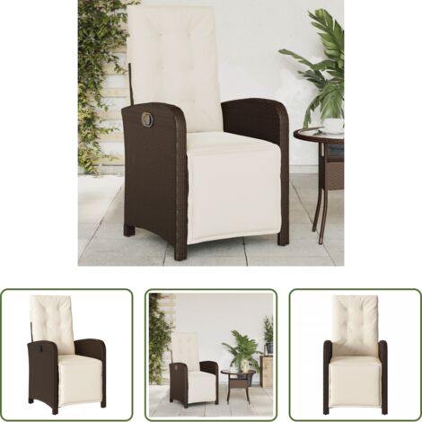 vidaXL Cuscino da seduta -  Sedia Reclinabile Giardino con Poggiapiedi Marrone Polyrattan
