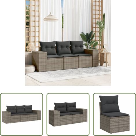 vidaXL Cuscino da seduta -  Set Divani da Giardino 3 pz con Cuscini Grigio in Polyrattan