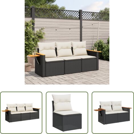 vidaXL Cuscino da seduta -  Set Divani da Giardino 3 pz con Cuscini in Polyrattan Nero