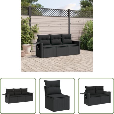 vidaXL Cuscino da seduta -  Set Divani da Giardino 3 pz con Cuscini in Polyrattan Nero