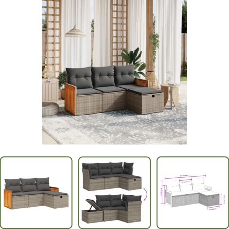 vidaXL Cuscino da seduta -  Set Divani da Giardino 4 pz con Cuscini in Polyrattan Grigio