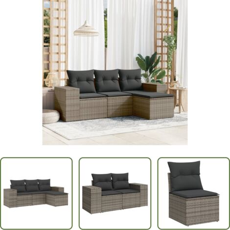 vidaXL Cuscino da seduta -  Set Divani da Giardino 4 pz con Cuscini in Polyrattan Grigio