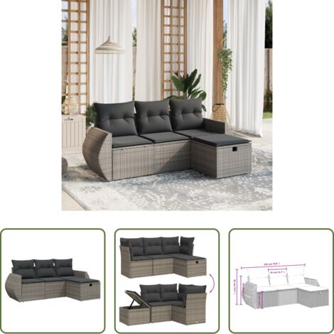 vidaXL Cuscino da seduta -  Set Divani da Giardino 4 pz con Cuscini in Polyrattan Grigio