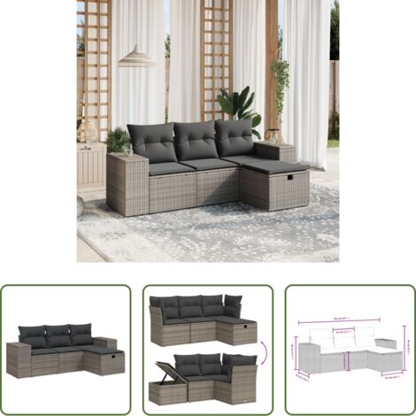vidaXL Cuscino da seduta -  Set Divani da Giardino 4 pz con Cuscini in Polyrattan Grigio