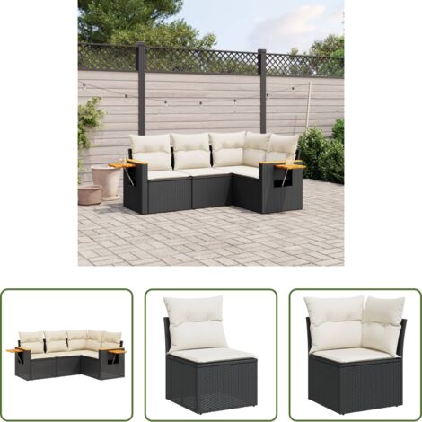 vidaXL Cuscino da seduta -  Set Divani da Giardino 4 pz con Cuscini Nero in Polyrattan