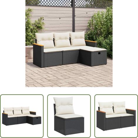 vidaXL Cuscino da seduta -  Set Divani da Giardino 4 pz con Cuscini Nero in Polyrattan