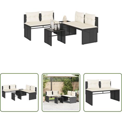 vidaXL Cuscino da seduta -  Set Divani da Giardino 4 pz con Cuscini Nero in Polyrattan
