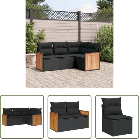 vidaXL Cuscino da seduta -  Set Divani da Giardino 4 pz con Cuscini Nero in Polyrattan