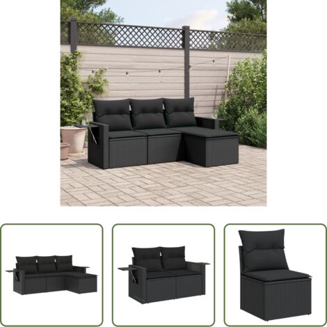 vidaXL Cuscino da seduta -  Set Divani da Giardino 4 pz con Cuscini Nero in Polyrattan