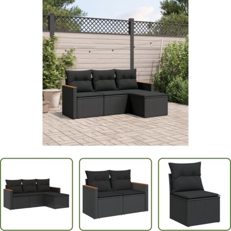 vidaXL Cuscino da seduta -  Set Divani da Giardino 4 pz con Cuscini Nero in Polyrattan