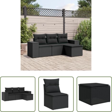 vidaXL Cuscino da seduta -  Set Divani da Giardino 4 pz con Cuscini Nero in Polyrattan