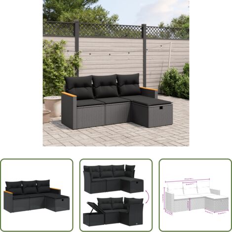 vidaXL Cuscino da seduta -  Set Divani da Giardino 4 pz con Cuscini Nero in Polyrattan