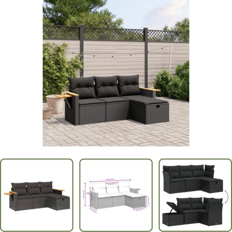 vidaXL Cuscino da seduta -  Set Divani da Giardino 4 pz con Cuscini Nero in Polyrattan
