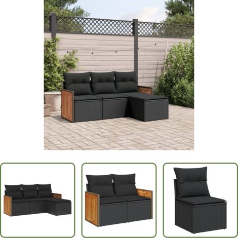vidaXL Cuscino da seduta -  Set Divani da Giardino 4 pz con Cuscini Nero in Polyrattan