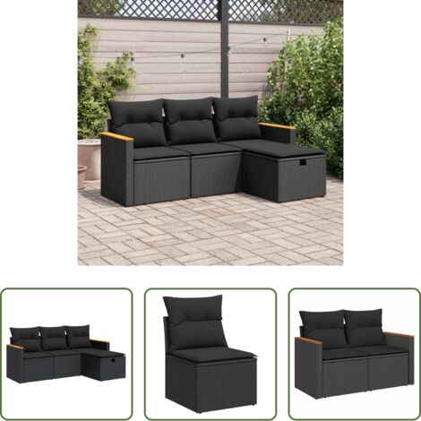 vidaXL Cuscino da seduta -  Set Divani da Giardino 4 pz con Cuscini Nero in Polyrattan
