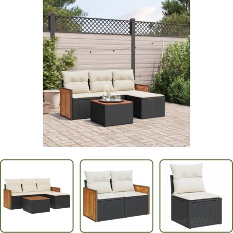vidaXL Cuscino da seduta -  Set Divani da Giardino 5 pz con Cuscini in Polyrattan Nero