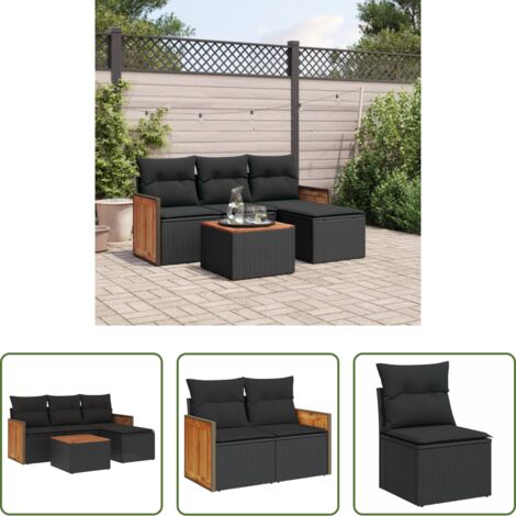 vidaXL Cuscino da seduta -  Set Divani da Giardino 5 pz con Cuscini in Polyrattan Nero