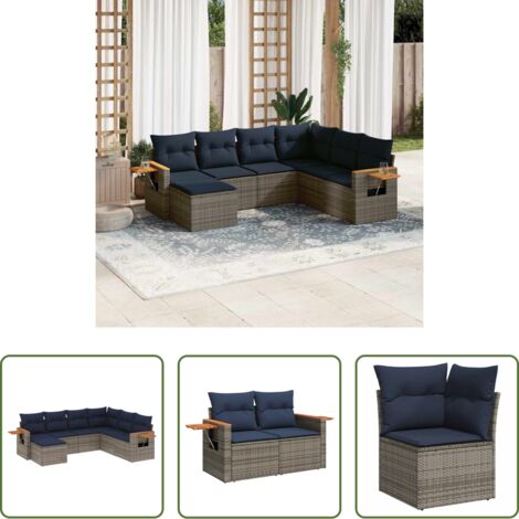 vidaXL Cuscino da seduta -  Set Divani da Giardino 7 pz con Cuscini Grigio in Polyrattan