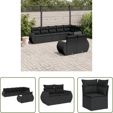 vidaXL Cuscino da seduta -  Set Divani da Giardino con Cuscini 8 pz Nero in Polyrattan