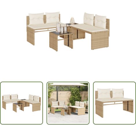 vidaXL Cuscino da seduta -  Set Divano da Giardino 4 pz con Cuscini Beige in Polyrattan