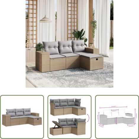 vidaXL Cuscino da seduta -  Set Divano da Giardino 4 pz con Cuscini Beige Misto Polyrattan