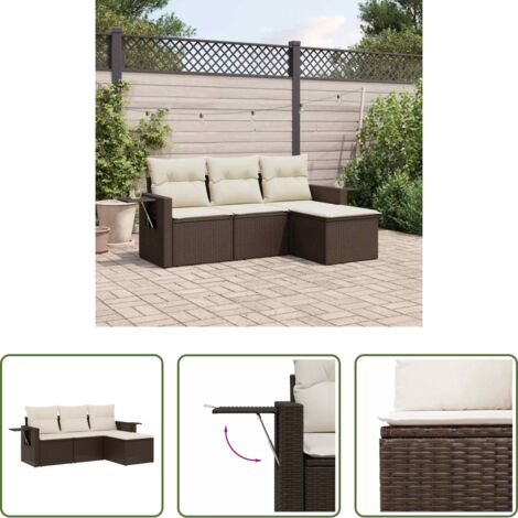vidaXL Cuscino da seduta -  Set Divano da Giardino 4 pz con Cuscini Marrone in Polyrattan