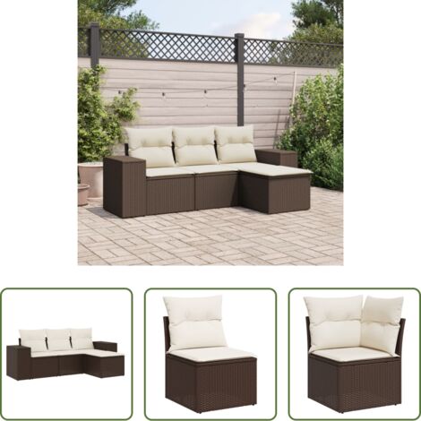 vidaXL Cuscino da seduta -  Set Divano da Giardino 4 pz con Cuscini Marrone in Polyrattan