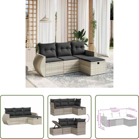 vidaXL Cuscino da seduta -  Set Divano da Giardino 4pz con Cuscini Grigio Chiaro Polyrattan