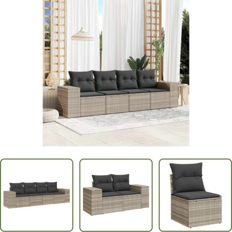 vidaXL Cuscino da seduta -  Set Divano da Giardino 4pz con Cuscini Grigio Chiaro Polyrattan