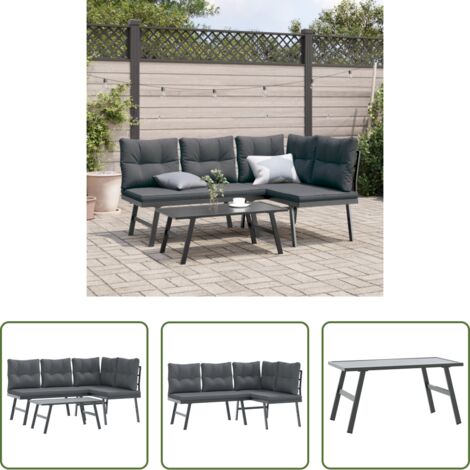 vidaXL Cuscino da seduta - Set Panche Giardino Cuscini 3pz Nere Acciaio Verniciato Polvere