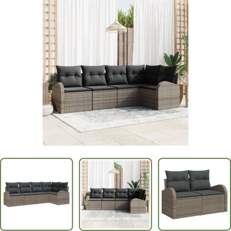 vidaXL Cuscino esterno -  Set di divani con cuscino 5 pcs Grigio Poliestere