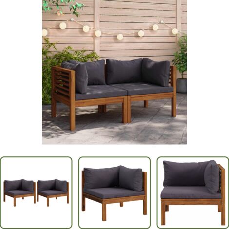 vidaXL Cuscino in legno -  Divani Angolari 2 pz Cuscini Grigio Scuro in Massello di Acacia